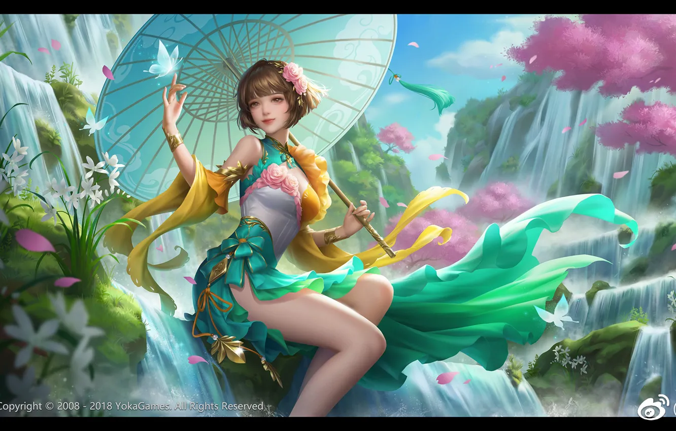 Wallpaper girl, nature, butterfly, the game, umbrella, anime ...