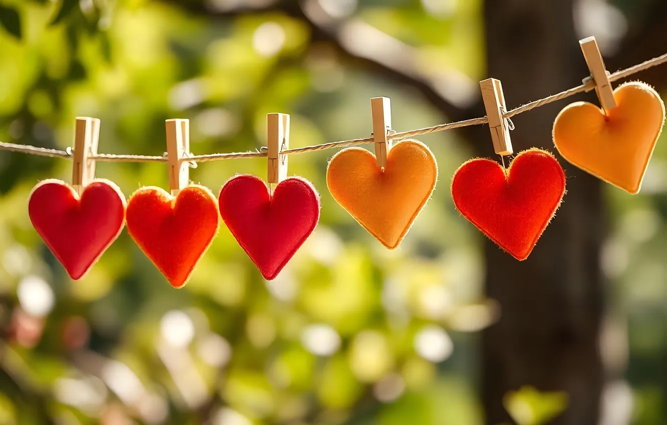 Photo wallpaper light, love, orange, red, nature, holiday, heart, rope