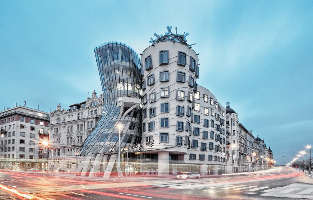 Photo wallpaper design, Prague, architecture, cityscape, Czech Republic, The Dancing House