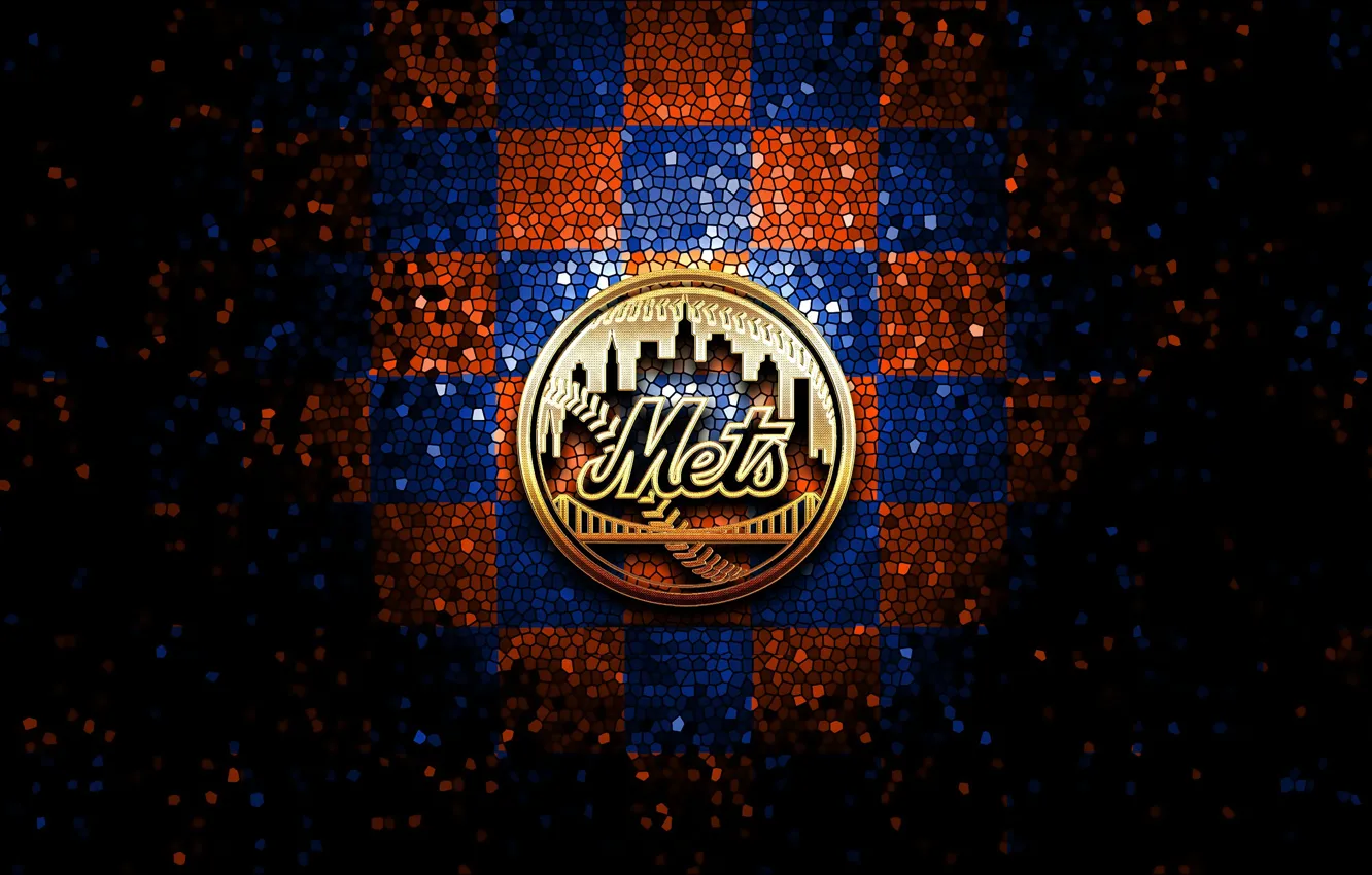 Photo wallpaper wallpaper, sport, logo, baseball, glitter, checkered, MLB, New York Mets