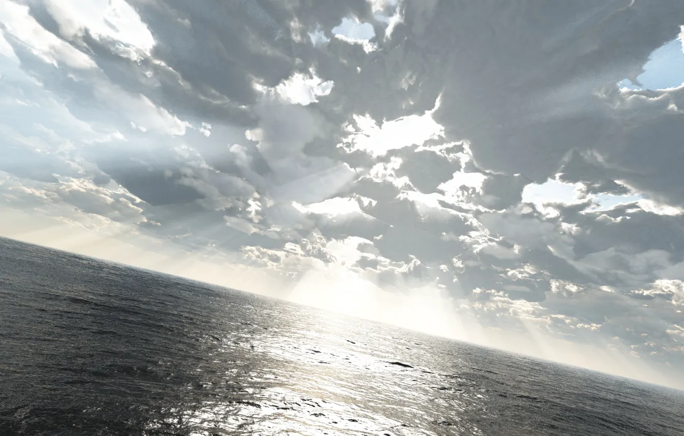 Photo wallpaper sea, the sky, the sun's rays