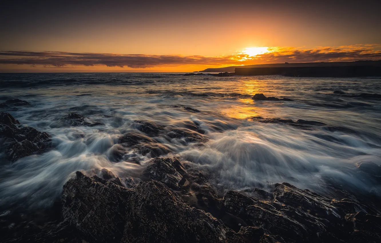 Photo wallpaper sunset, coast, Scotland, Scotland, Aberdeenshire