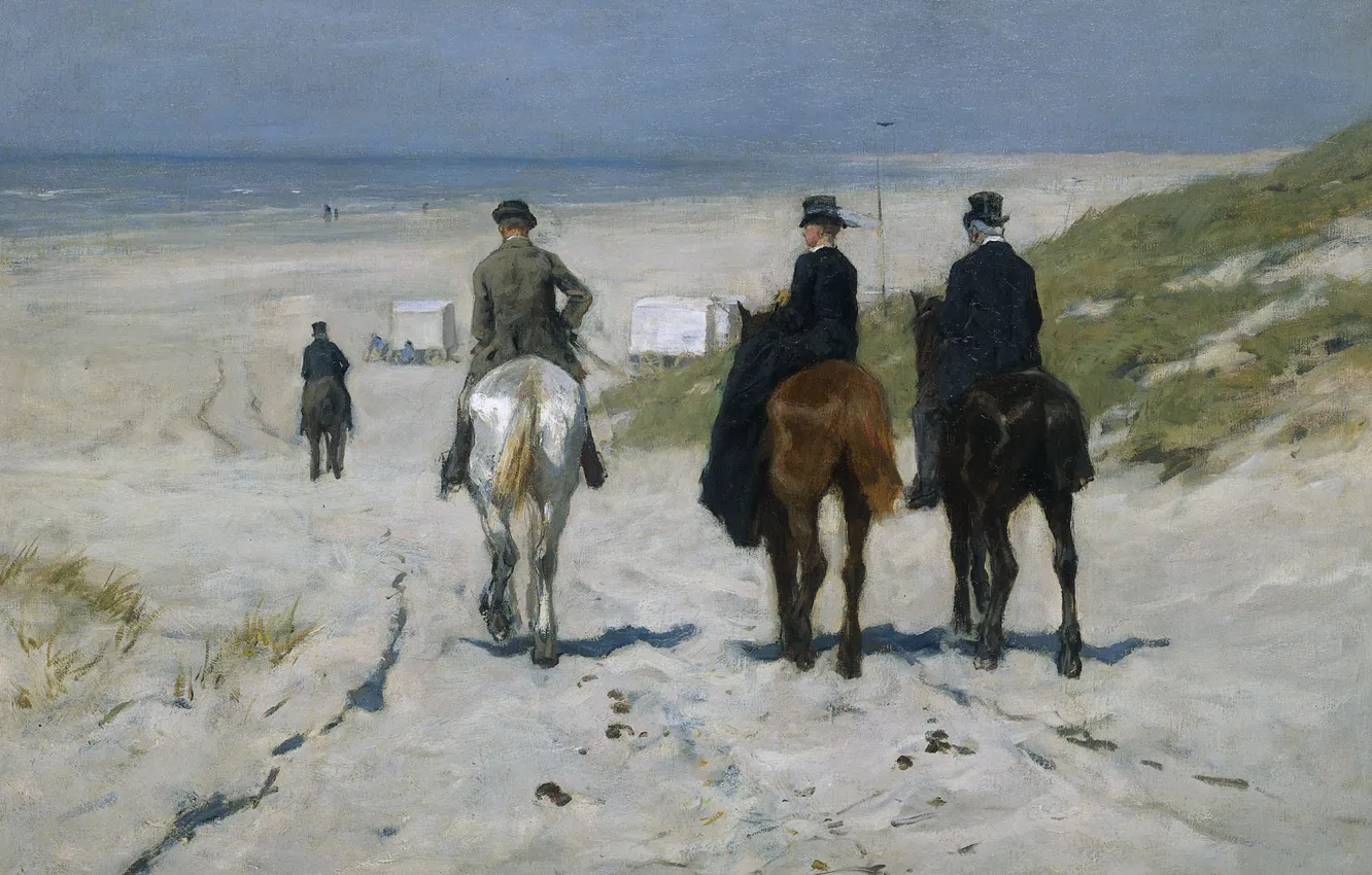 Photo wallpaper oil, picture, riders, canvas, Anton Mauve, Morning Ride on the Beach