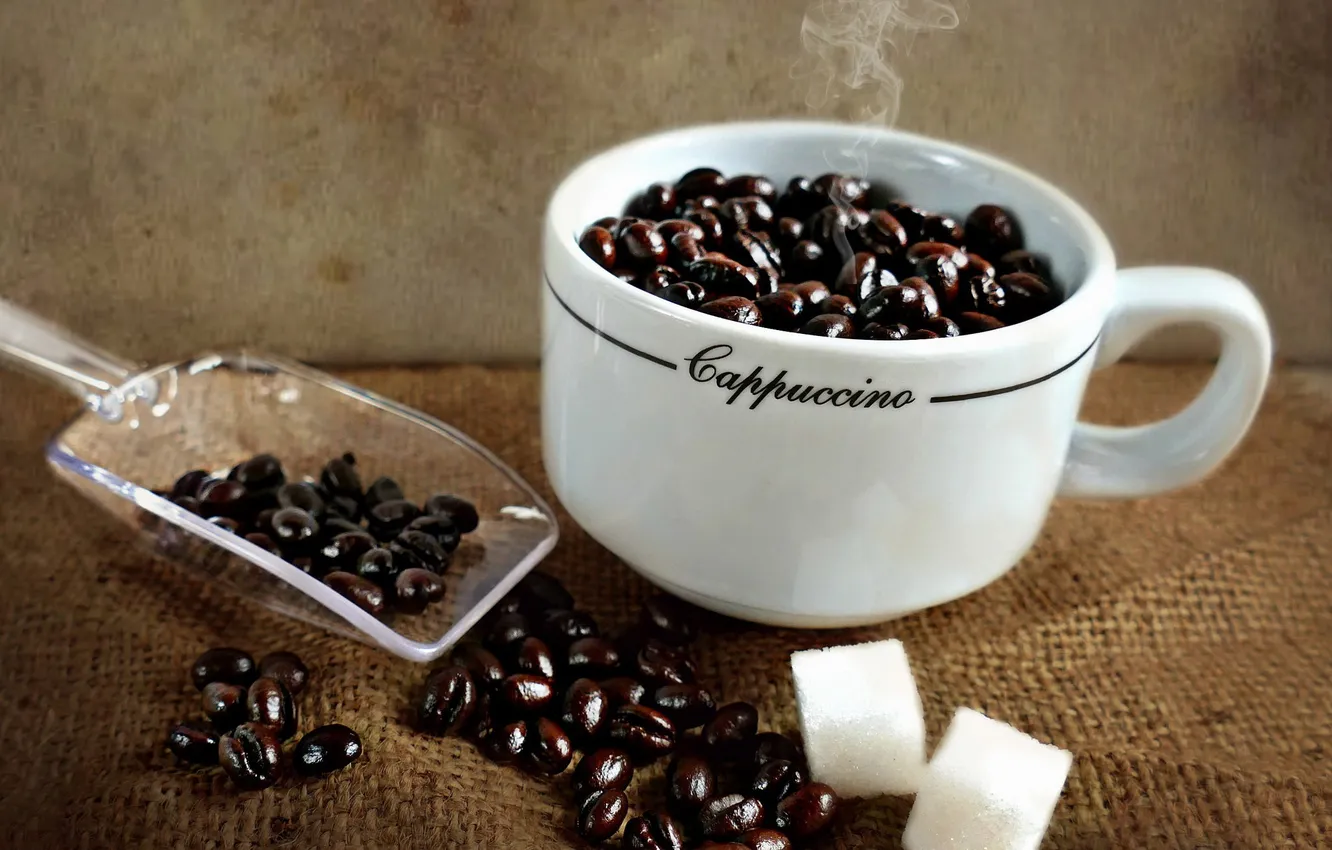 Photo wallpaper macro, coffee, grain, sugar