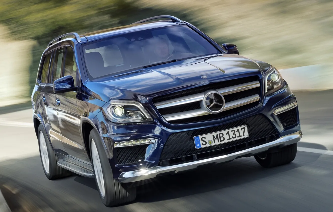 Photo wallpaper road, blue, Mercedes-Benz, speed, jeep, Mercedes, the front, 350