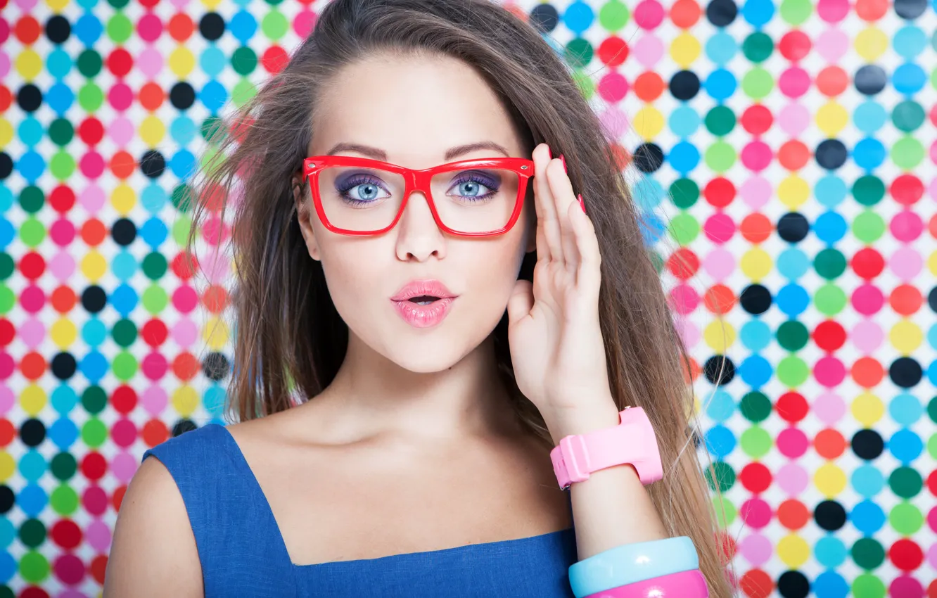 Photo wallpaper blue eyes, beautiful, model, pretty, glasses