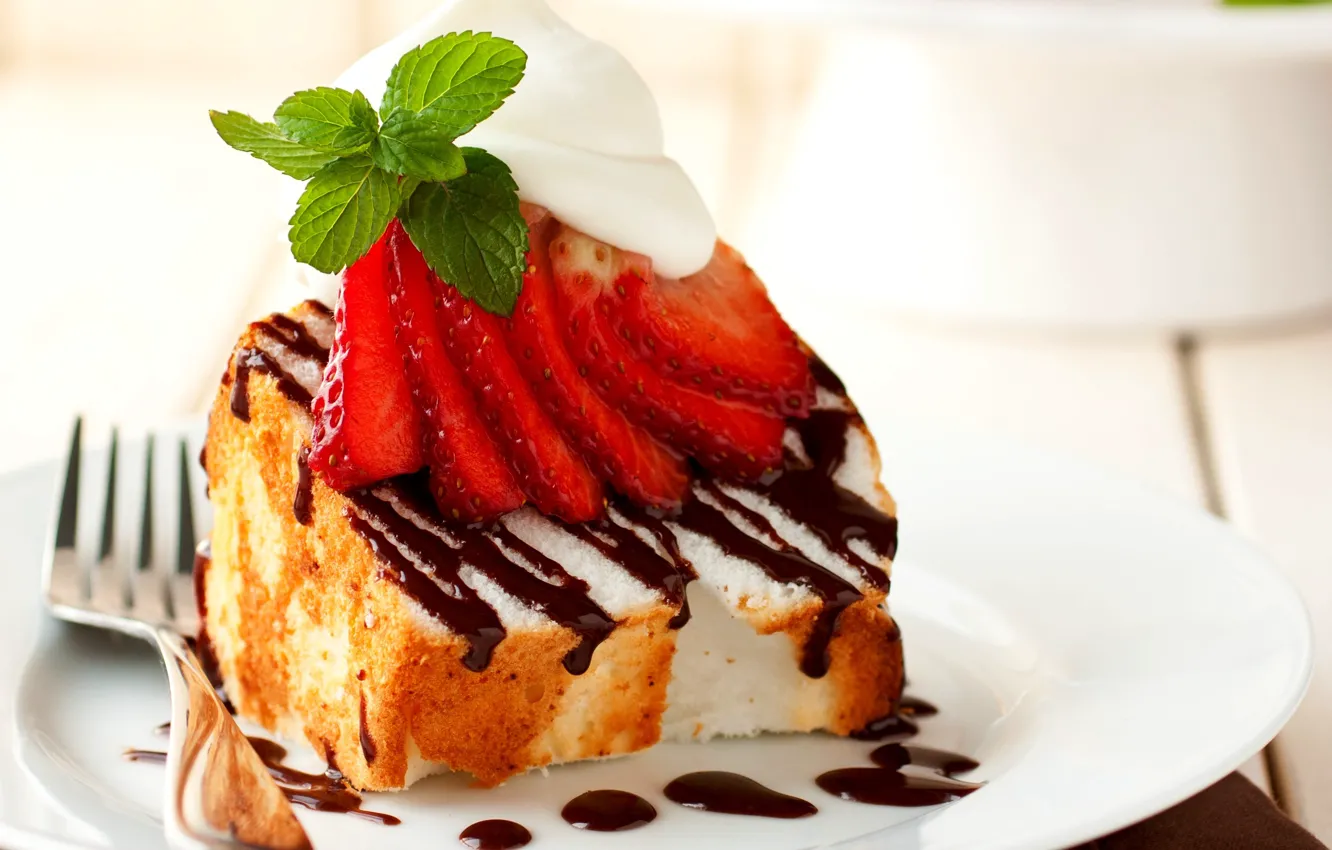 Photo wallpaper berries, food, chocolate, strawberry, cake, cake, cake, mint