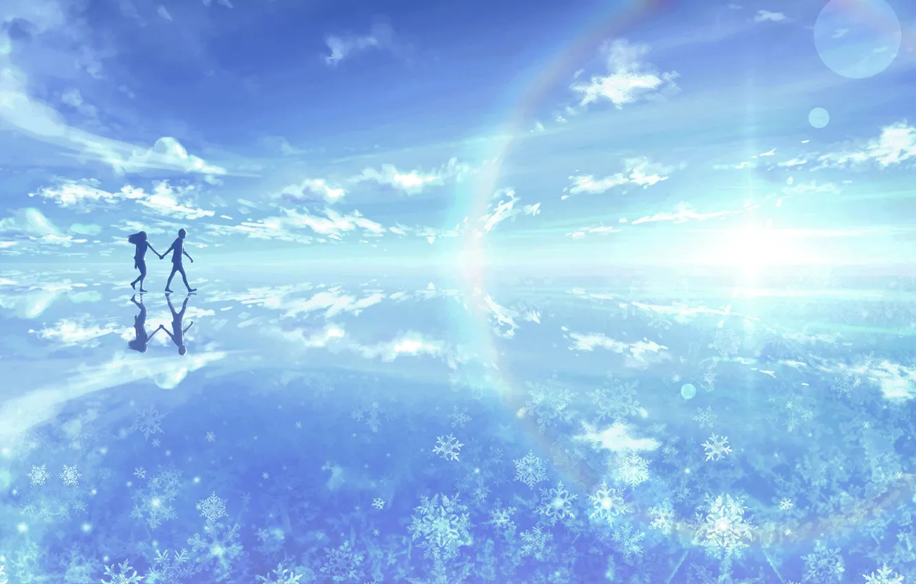 Photo wallpaper ice, girl, snow, guy