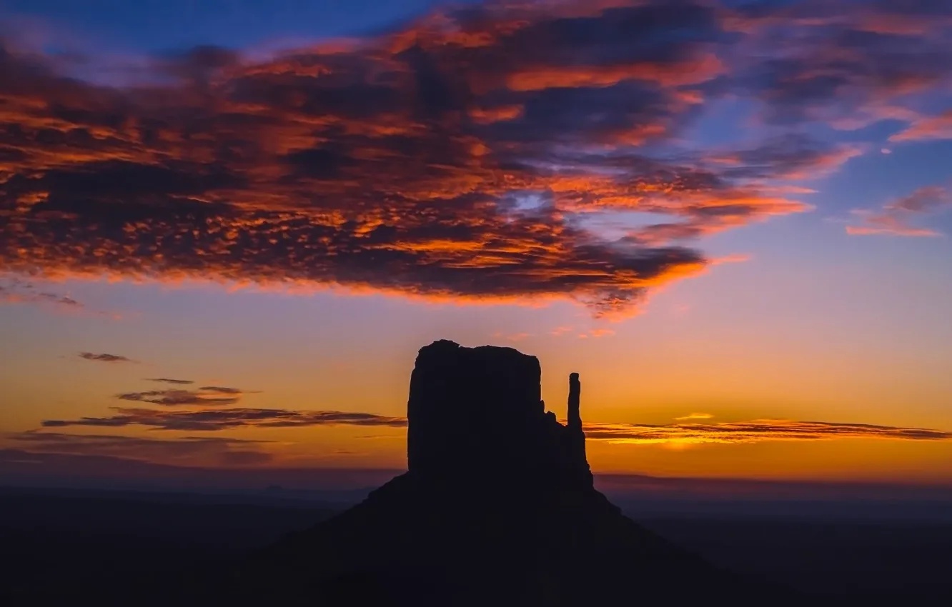 Photo wallpaper mountains, rocks, silhouette, AZ, USA, Monument valley