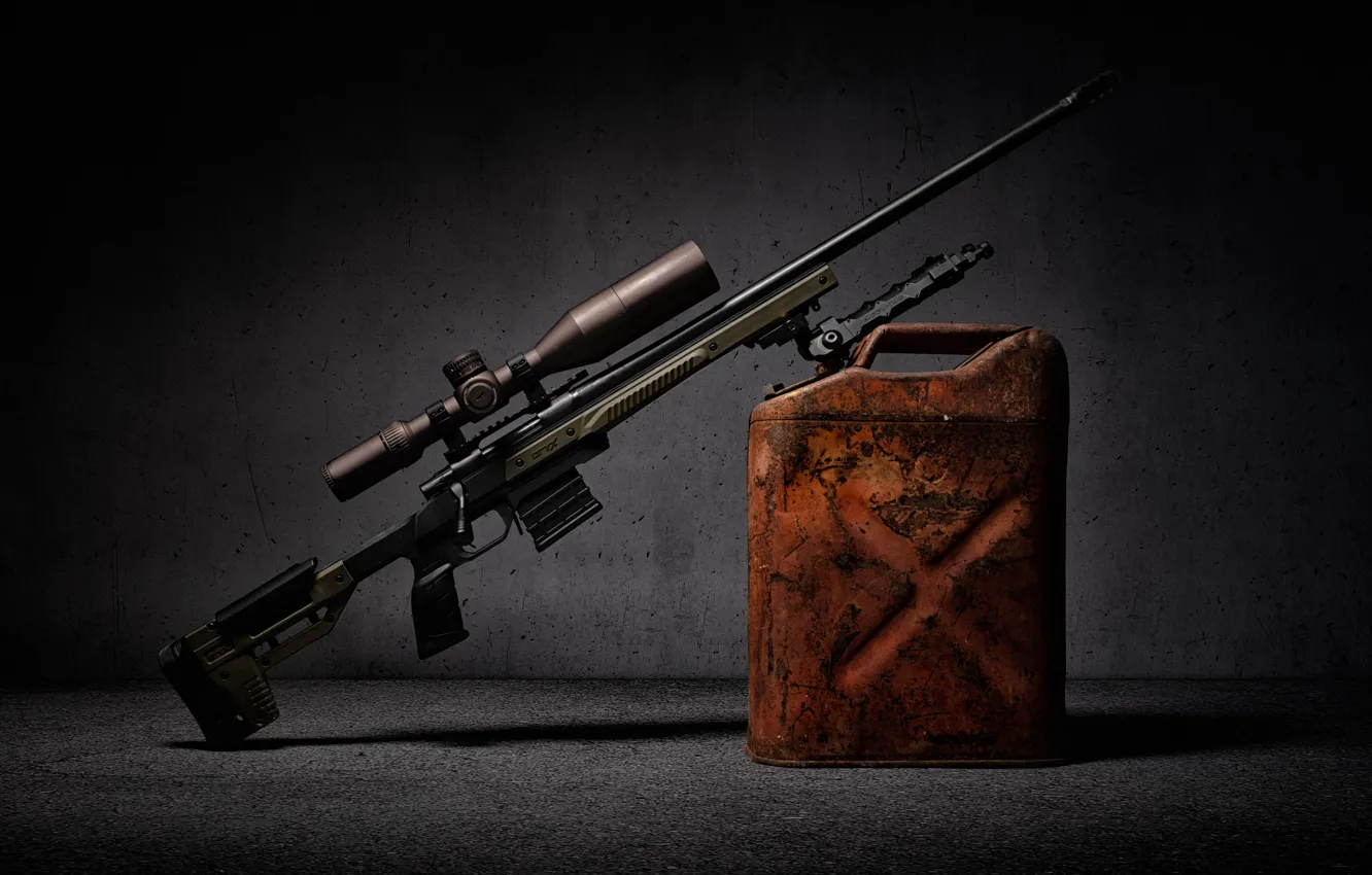 Photo wallpaper weapons, background, optics, canister, sniper rifle