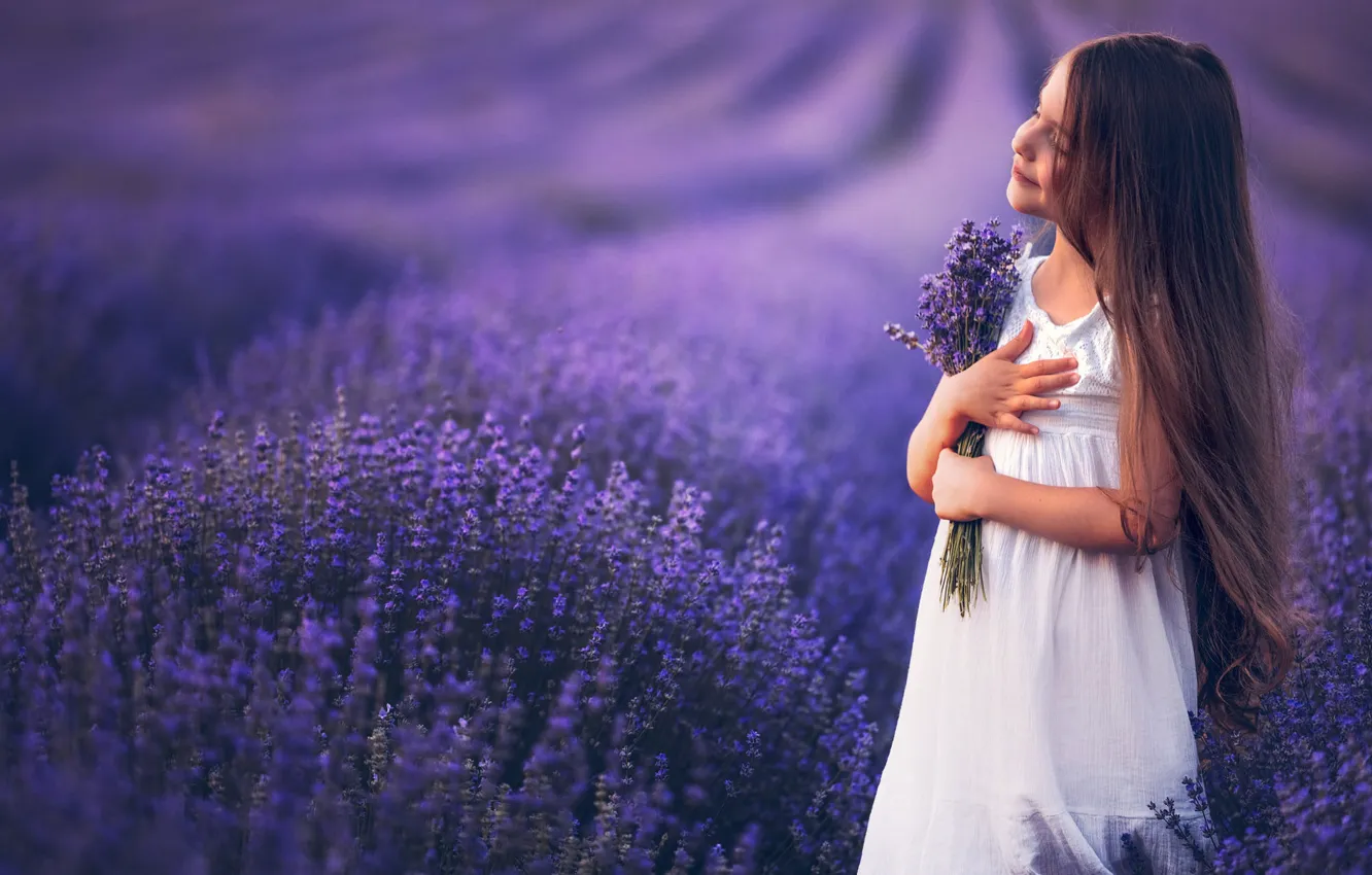 Photo wallpaper field, summer, flowers, nature, pose, mood, bouquet, dress