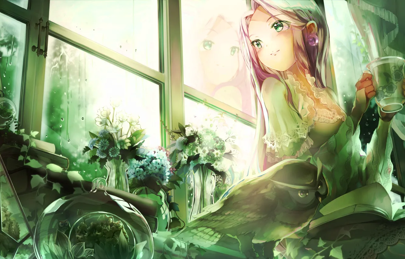 Photo wallpaper greens, girl, plant