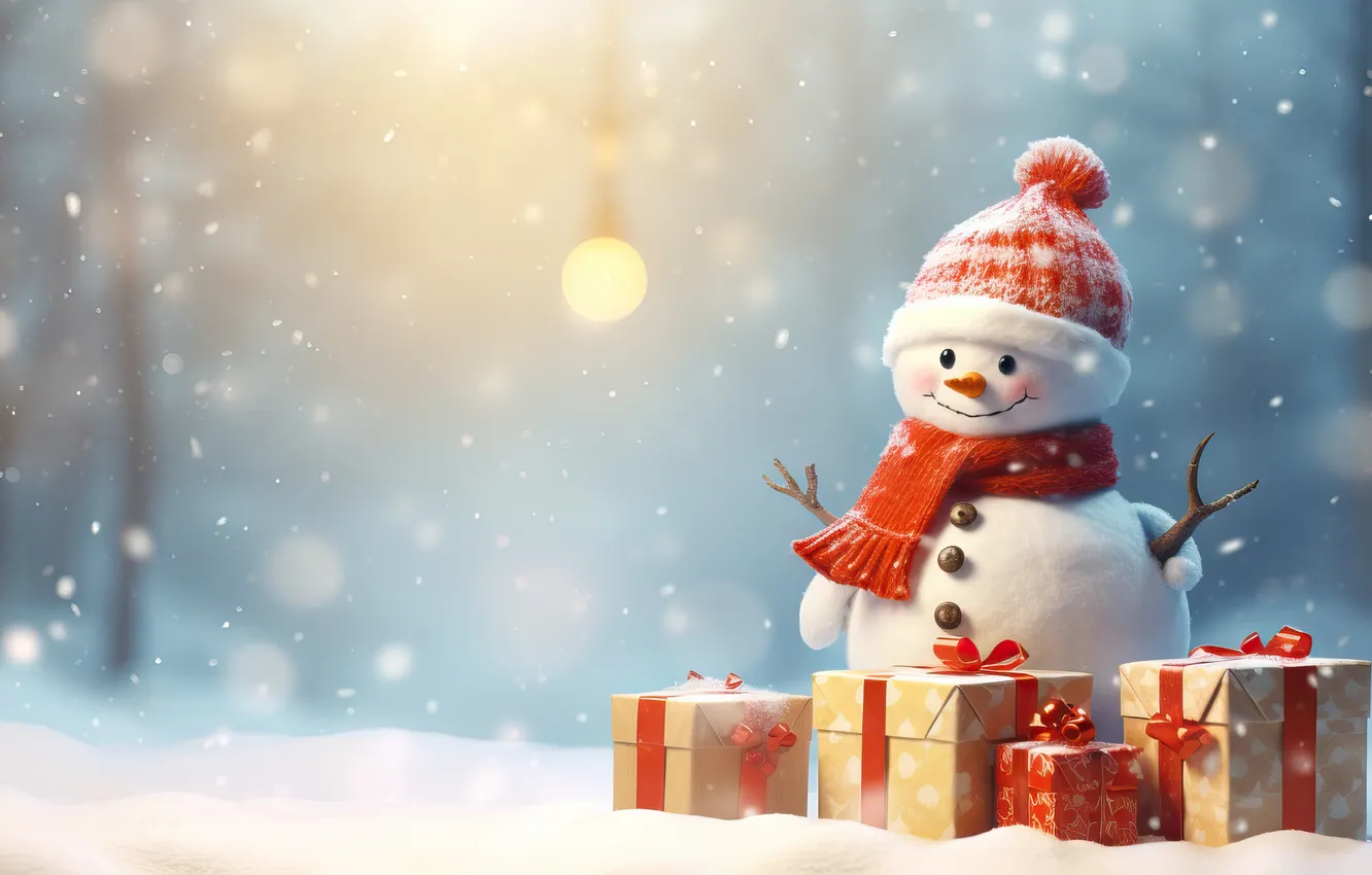Photo wallpaper winter, snow, new year, Christmas, snowman, Christmas, winter, snow