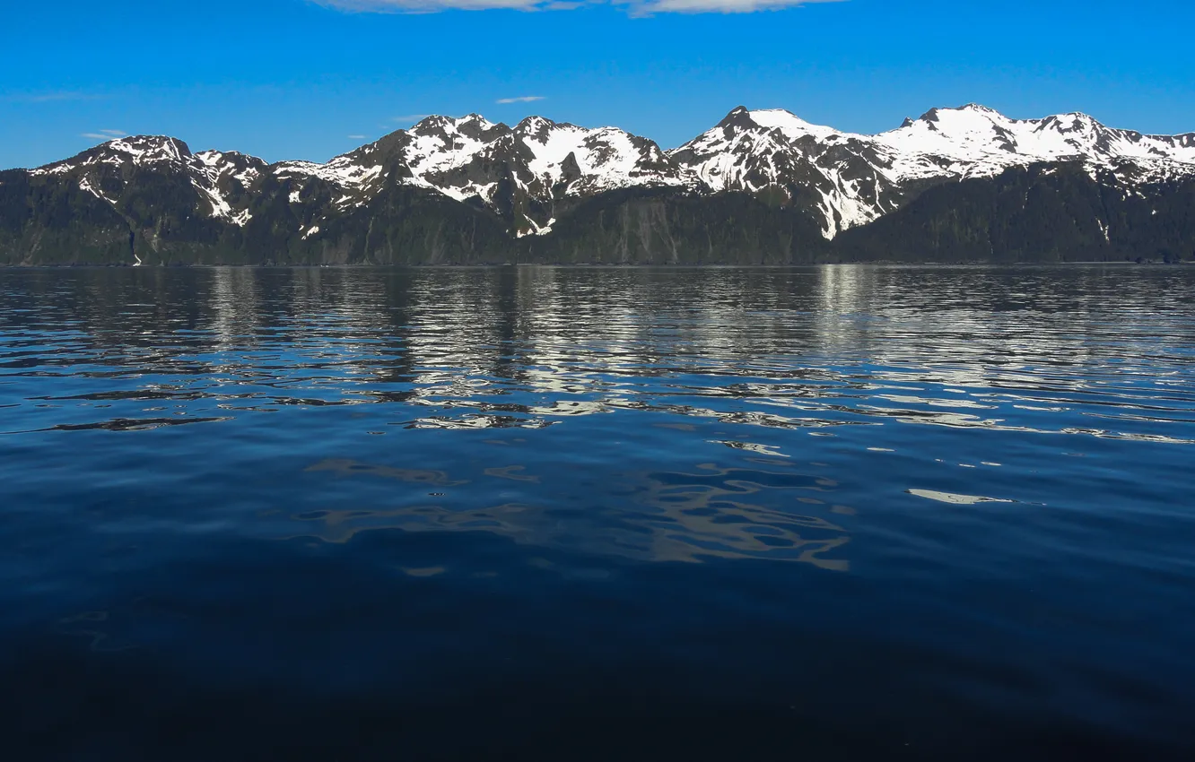 Photo wallpaper water, snow, mountains, nature, lake