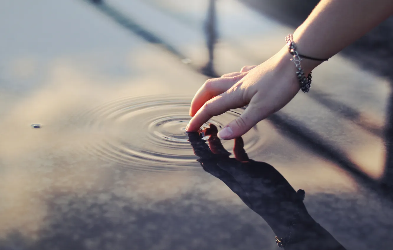 Photo wallpaper water, reflection, hands, touch, bracelet