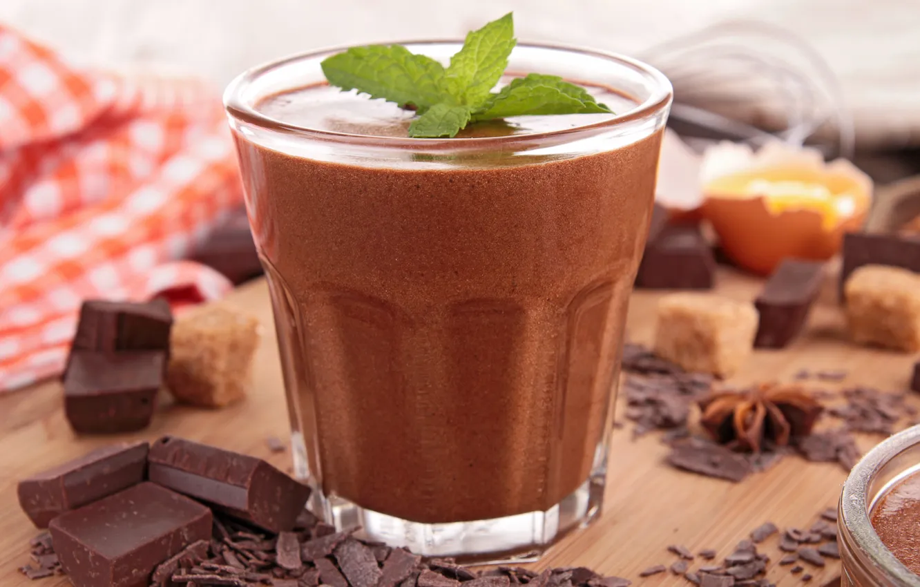 Photo wallpaper glass, chocolate, sugar, dessert, spices, mousse