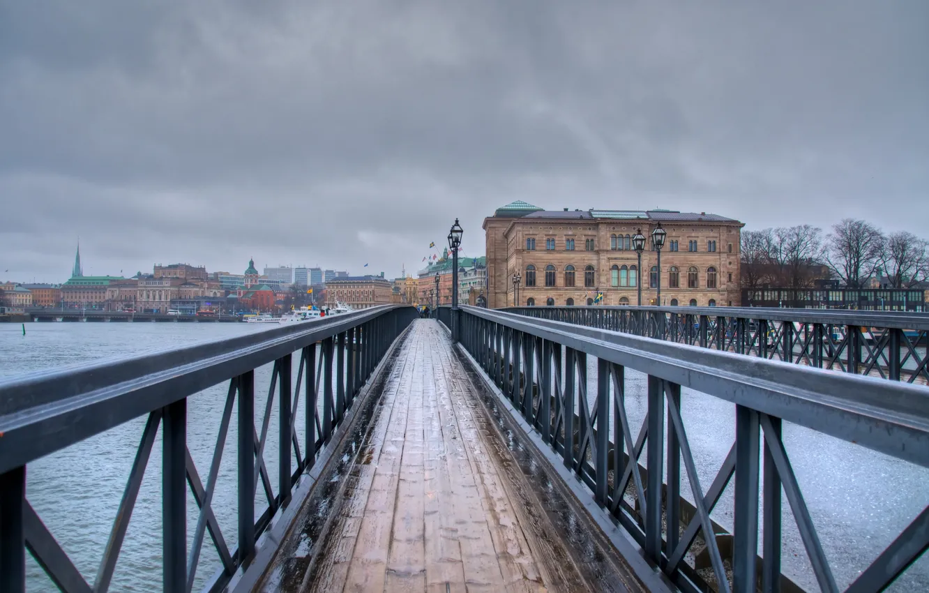 Photo wallpaper bridge, the city, river, Stockholm