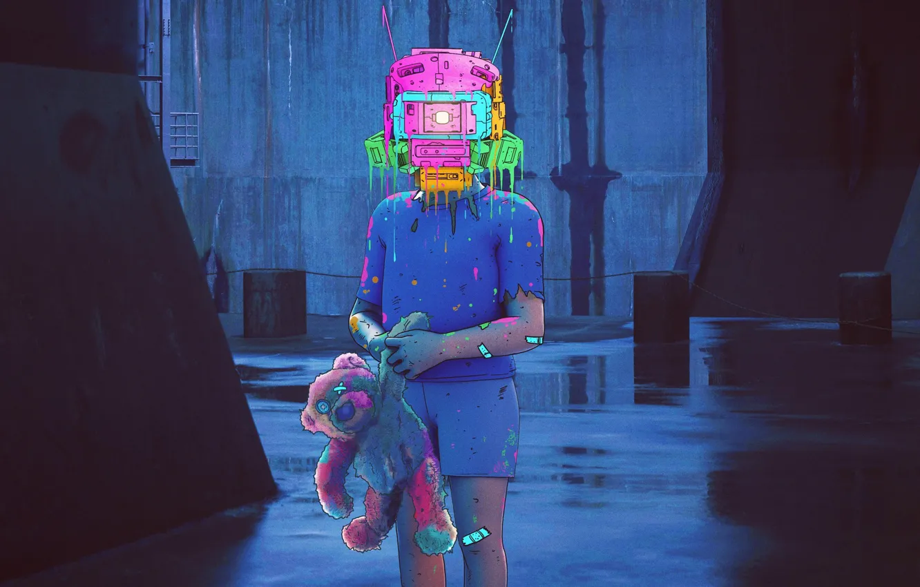 Photo wallpaper fiction, toy, robot, colors, bear, fantasy, robot, science fiction