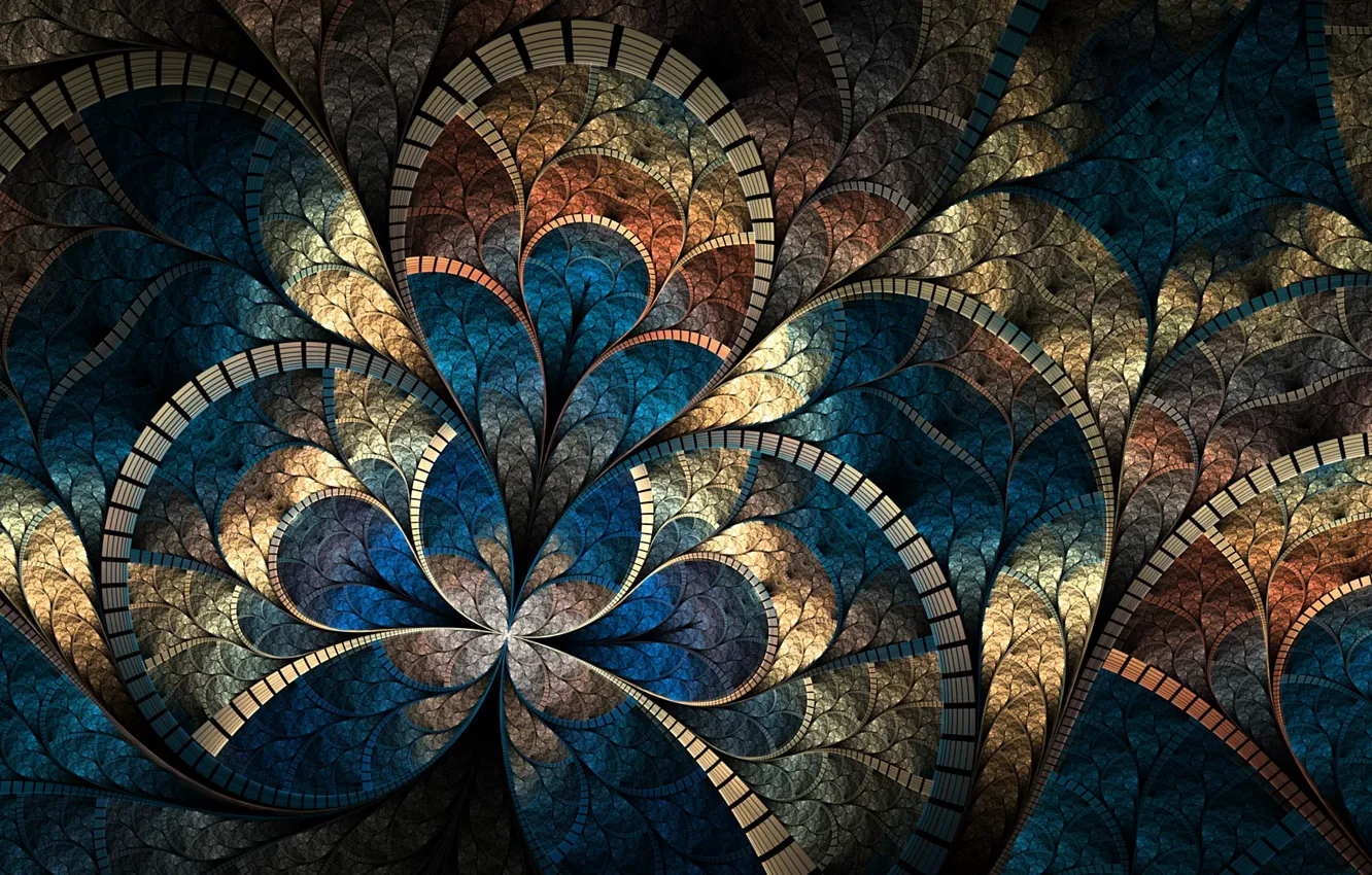 Photo wallpaper mosaic, abstraction, curves, brightness, fractal pattern