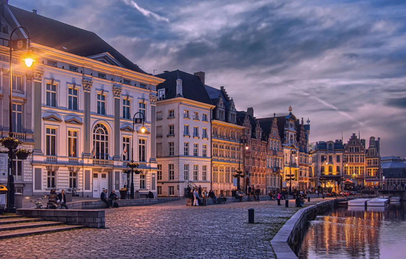 Photo wallpaper river, building, home, Belgium, promenade, Belgium, Ghent, Ghent