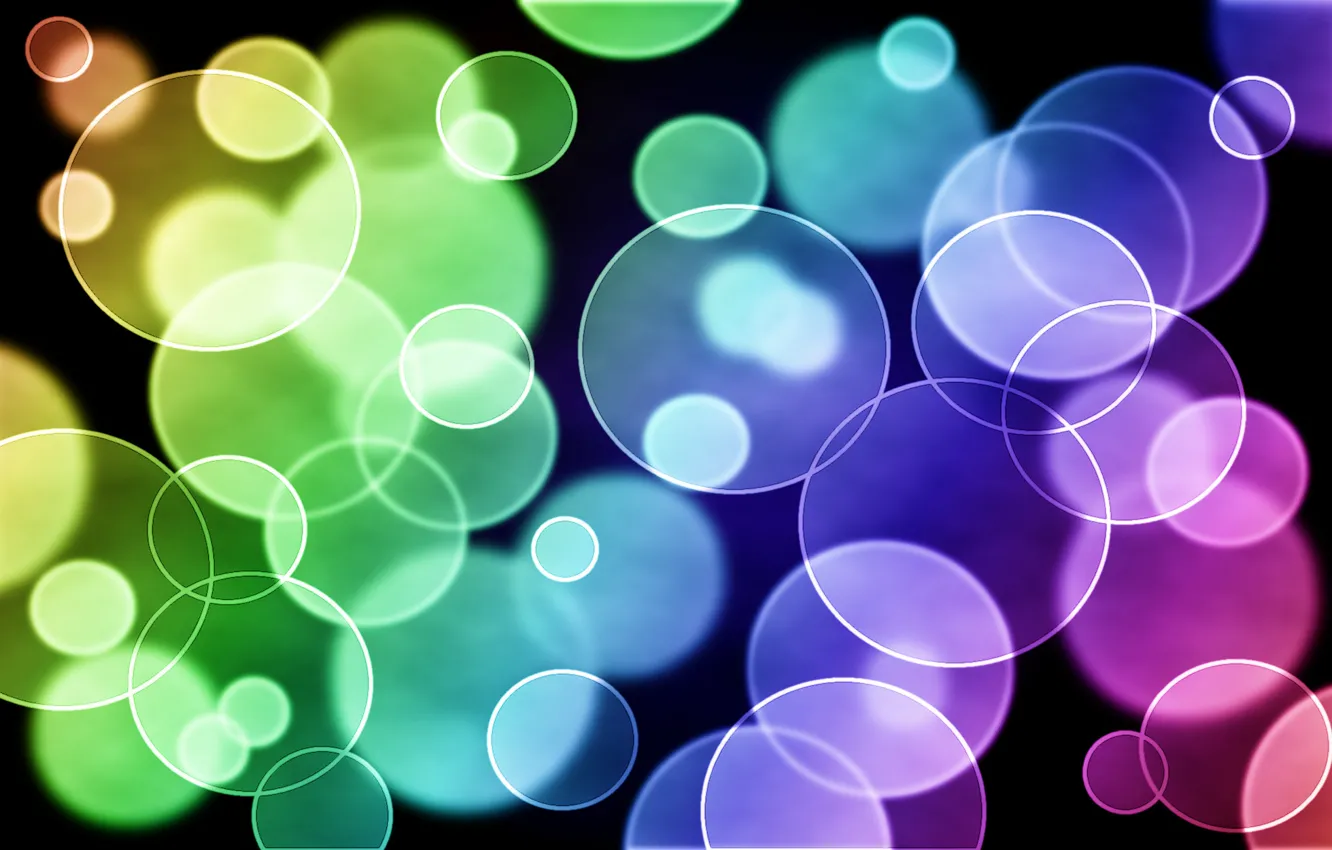 Photo wallpaper white, purple, light, circles, bubbles, abstraction, yellow, pink