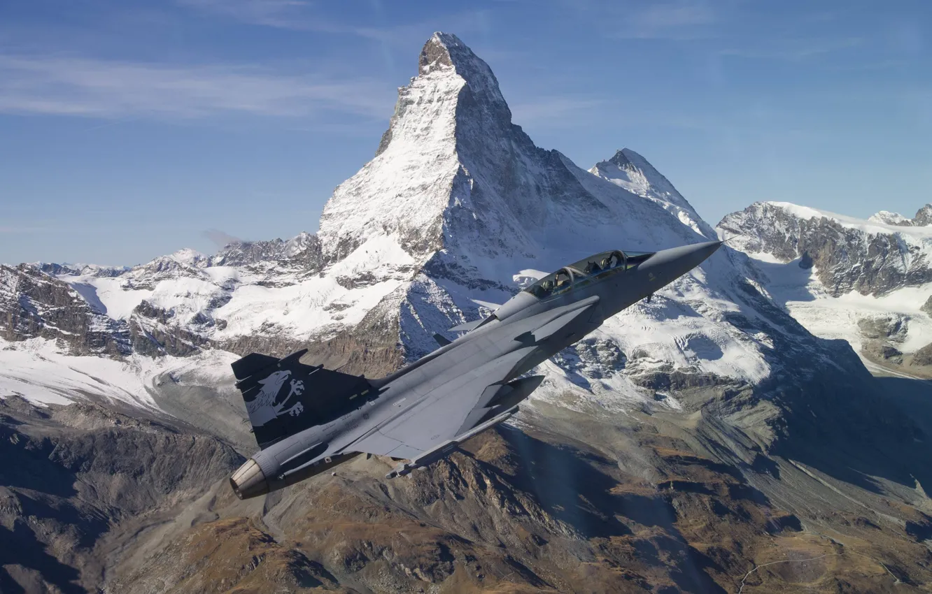 Photo wallpaper Switzerland, Mountain, Gripen, JAS 39, Matterhorn, The Pennine Alps, You CAN, Swedish air force