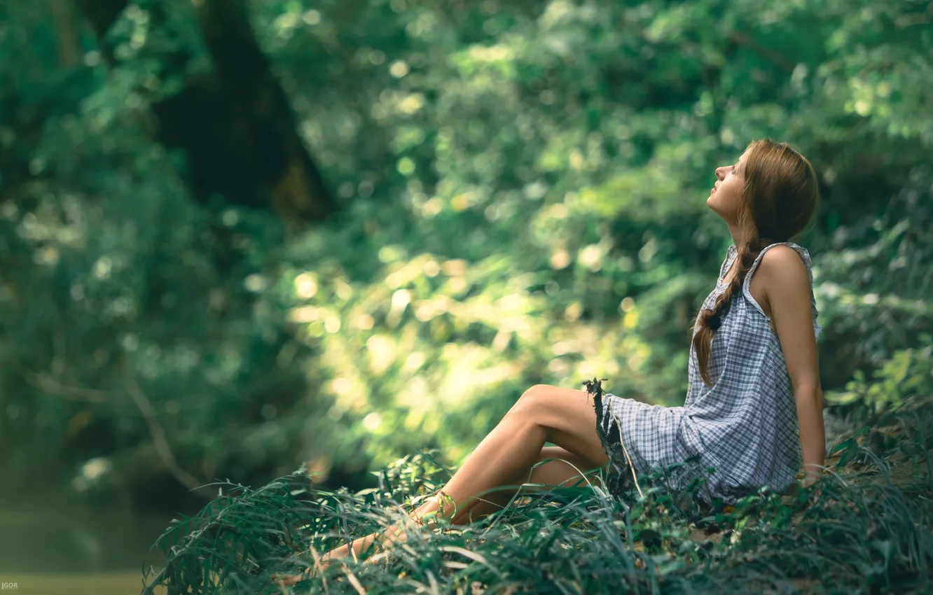 Photo wallpaper summer, grass, girl, nature, pose, bokeh, Igor Egorov