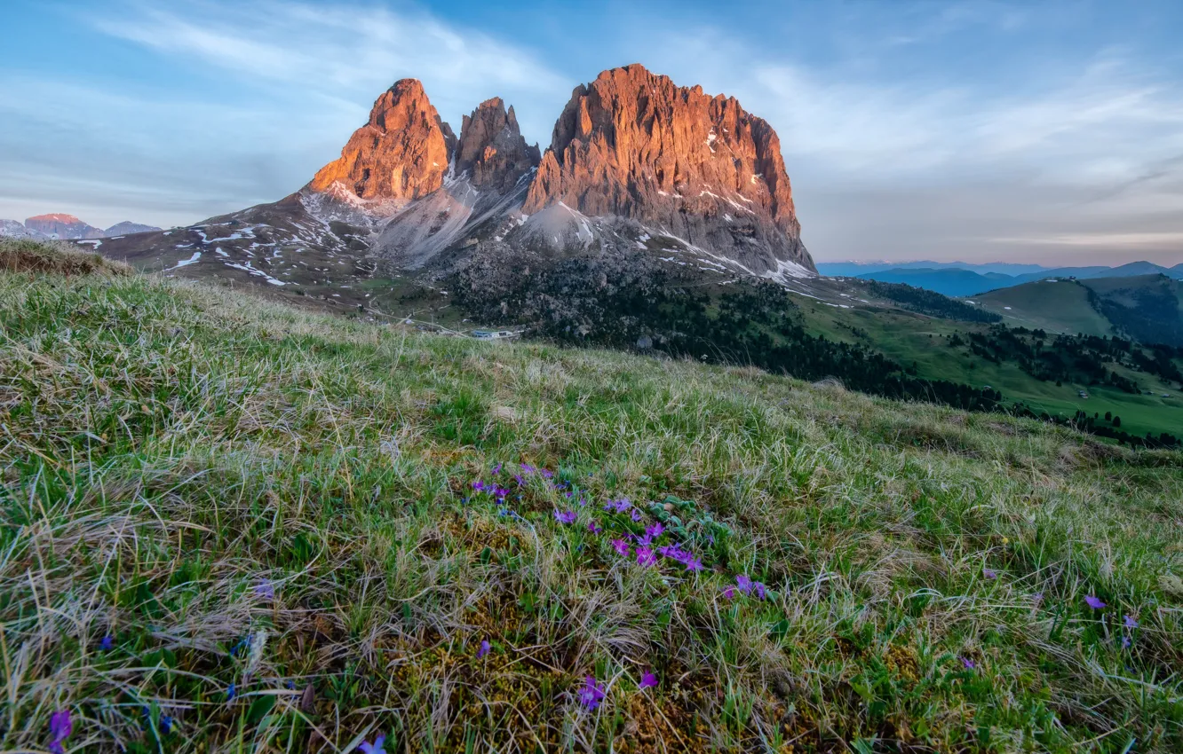 Photo wallpaper mountains, Alps, Italy, Sassolungo