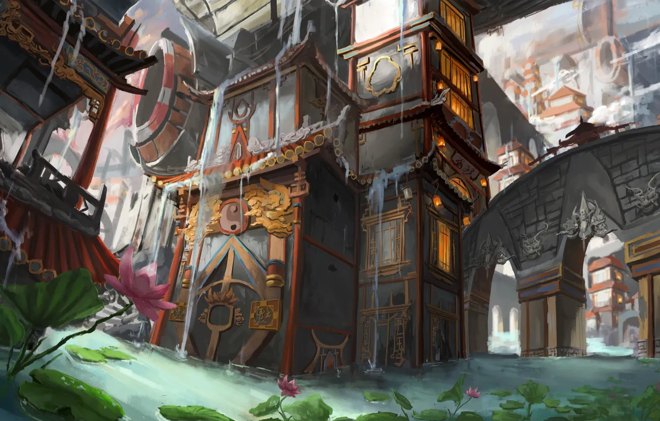 Photo wallpaper the city, figure, building, home, art, art, Concept Art, Old City