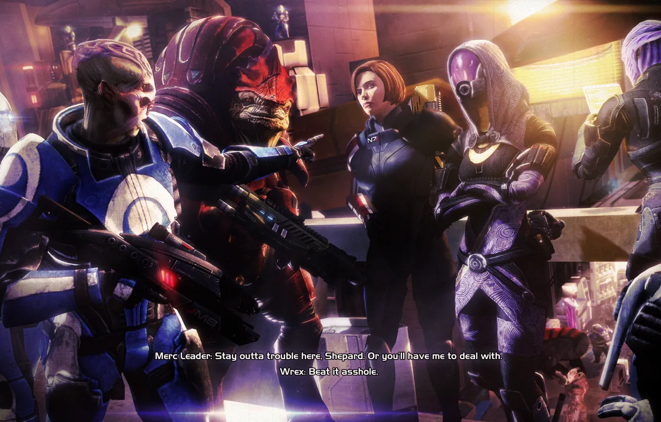 Photo wallpaper shepard, Tali Zorah, Mass Effect, Tali, fan, urdnot wrex, Asari, Krogan