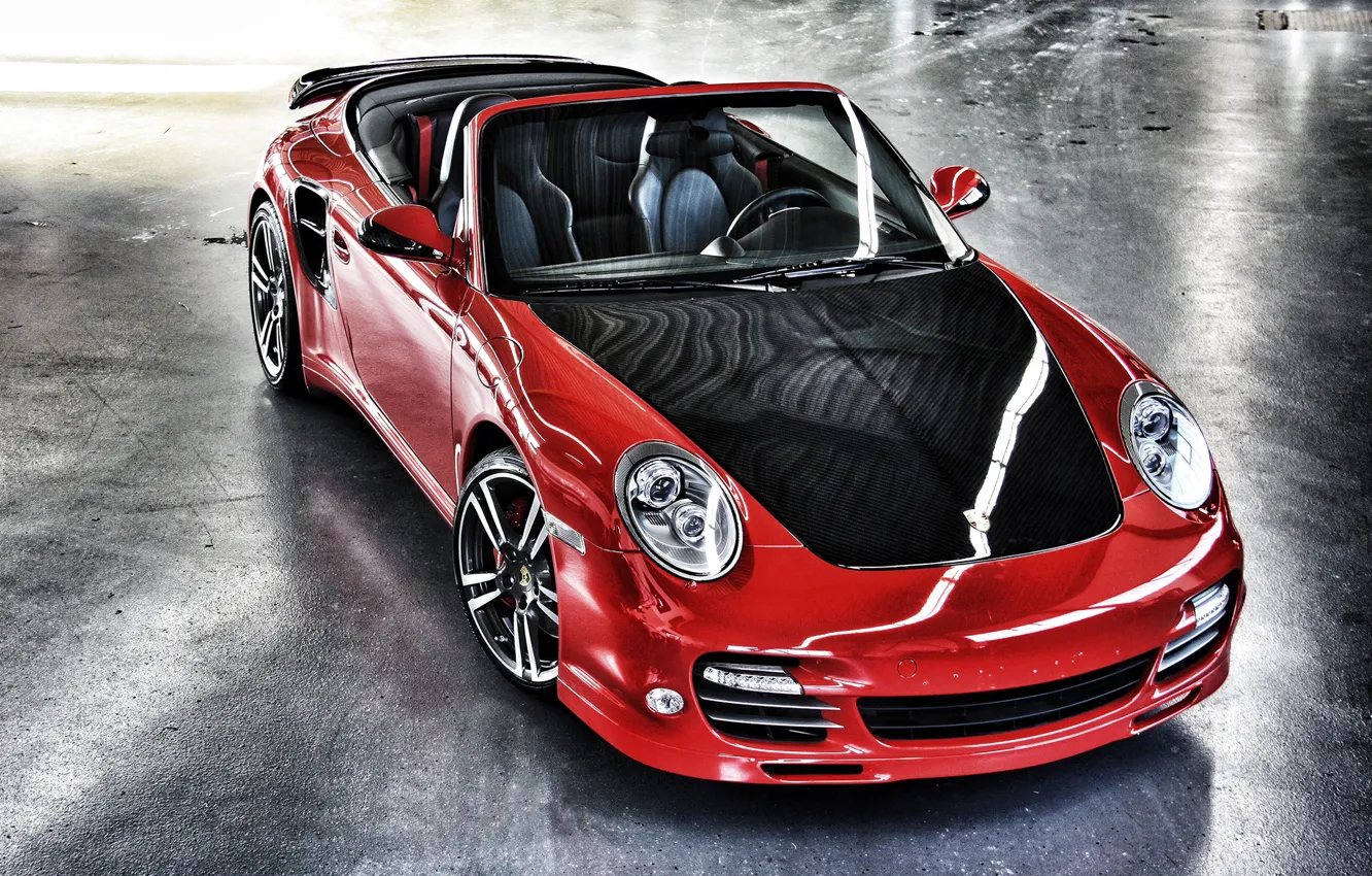 Photo wallpaper red, 997, Porsche, turbo, red, carbon, convertible, Porsche