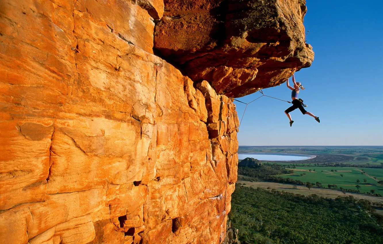 Photo wallpaper forest, the sky, girl, landscape, mountains, nature, lake, sport