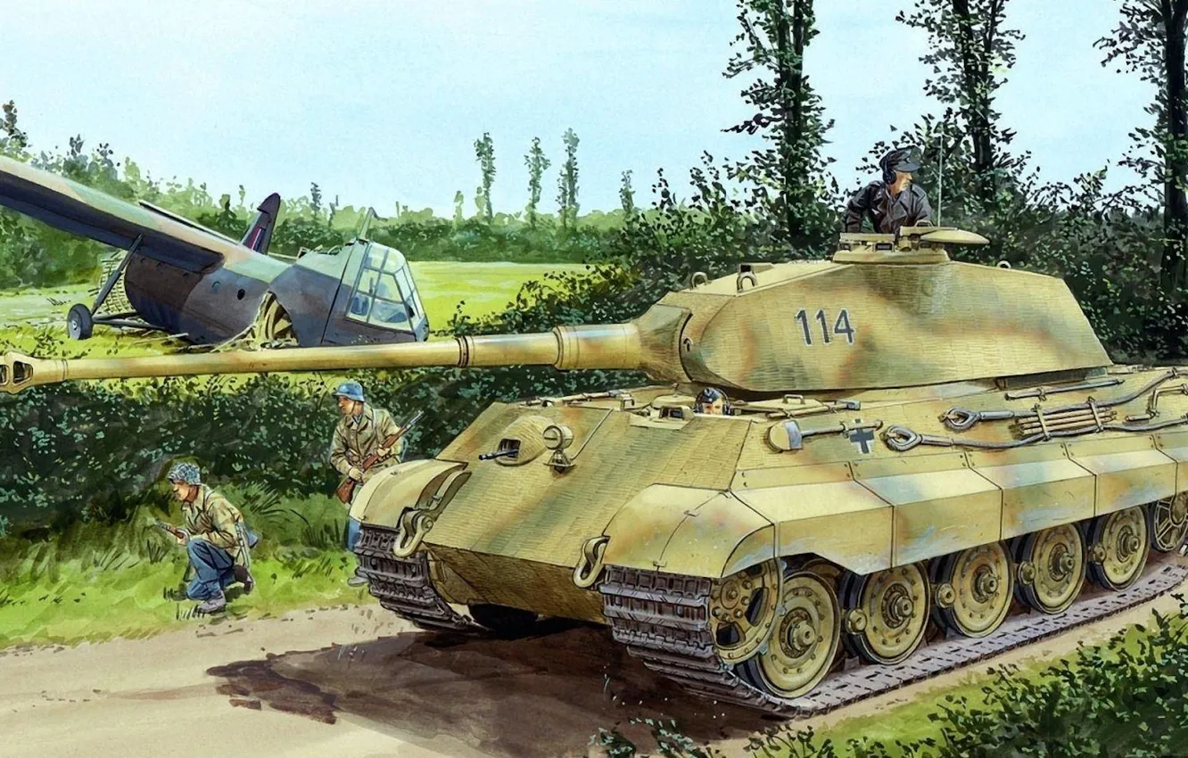 Photo wallpaper figure, soldiers, the Germans, King tiger, Panzerkampfwagen VI Ausf. B, Tiger II, Royal tiger, glider