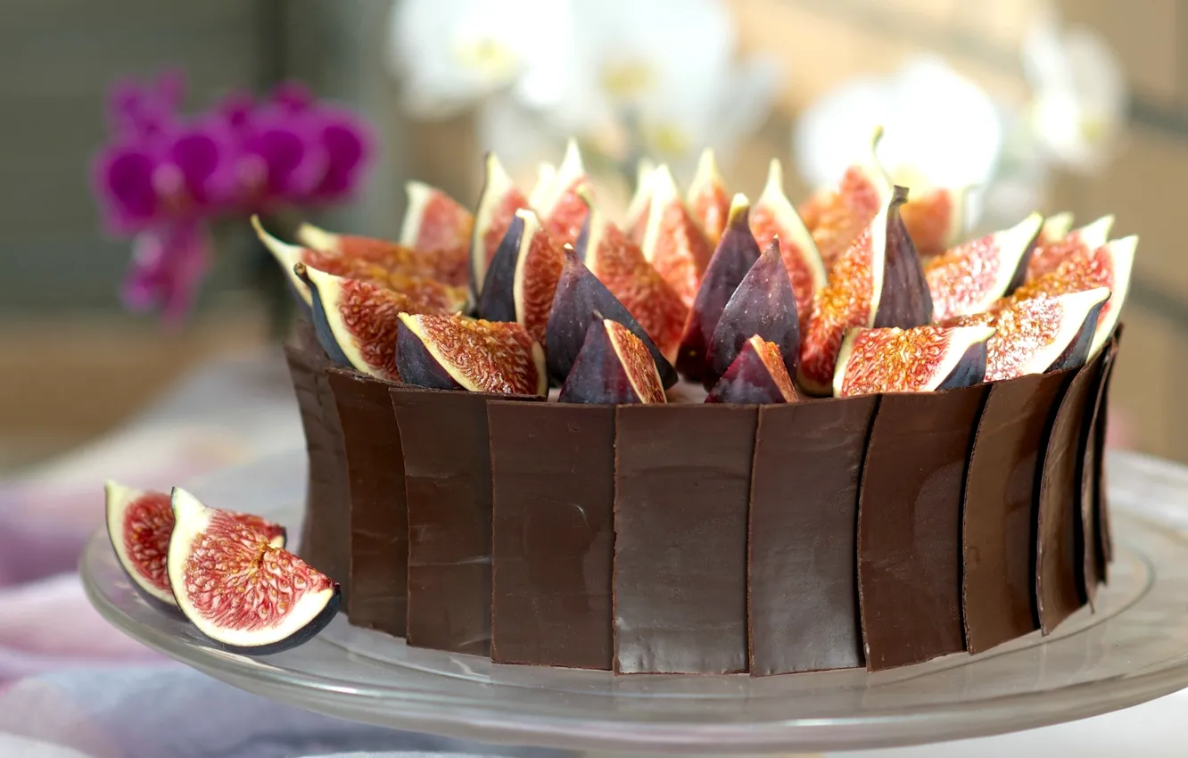 Photo wallpaper chocolate, cake, figs