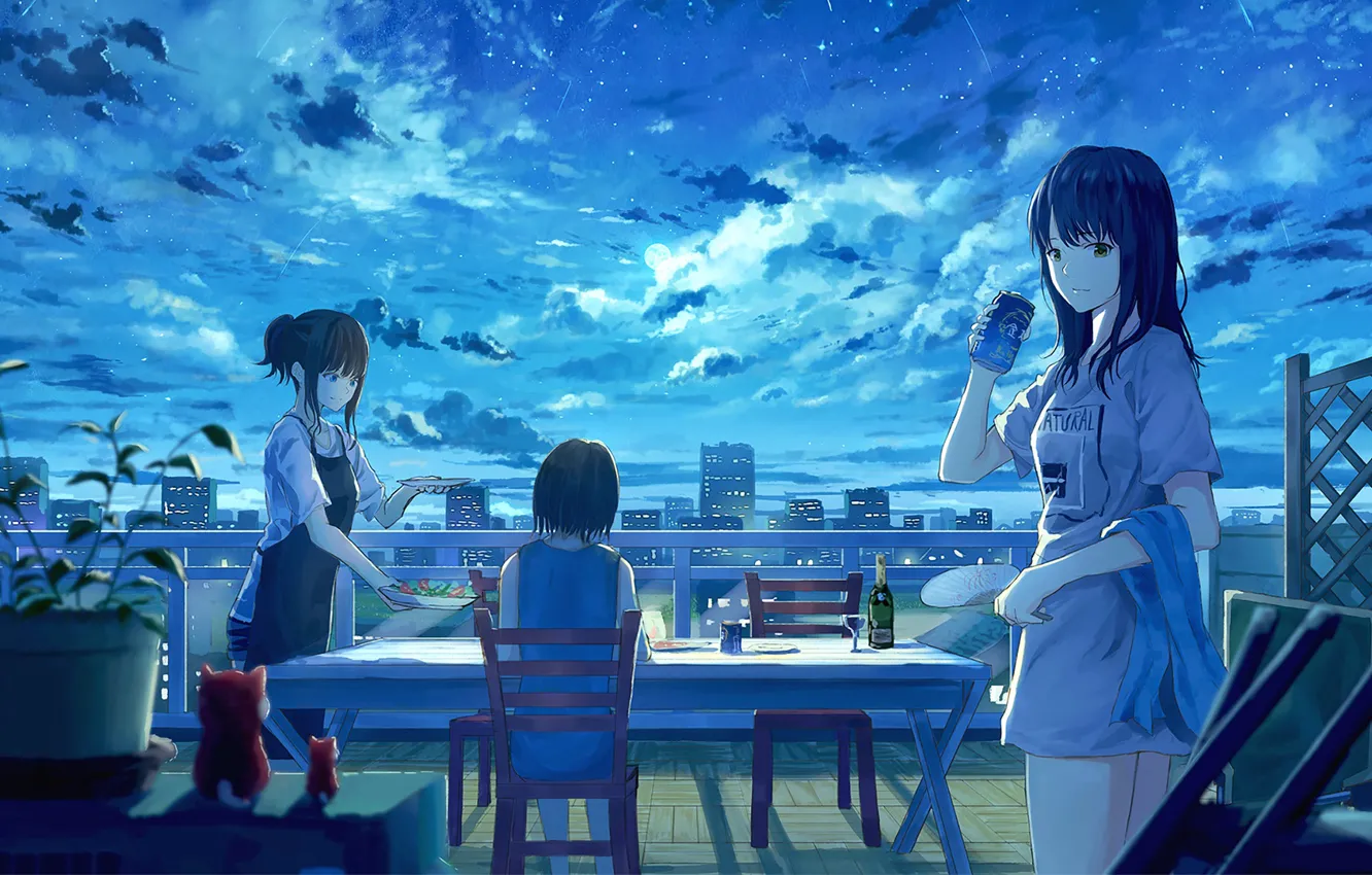 Photo wallpaper girls, the evening, cafe