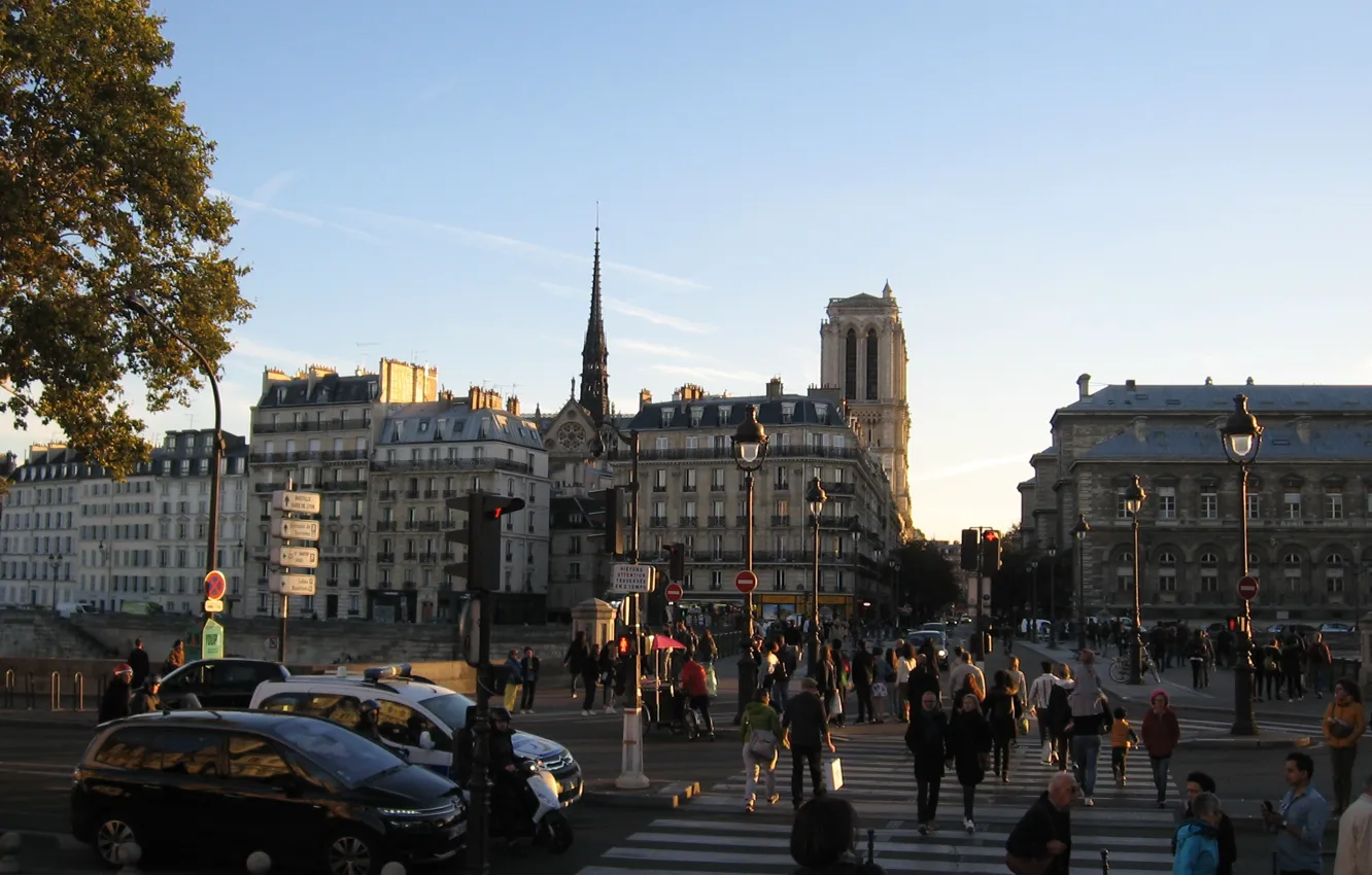 Photo wallpaper Paris, the evening, The Rue d ' Arcole bridge, France