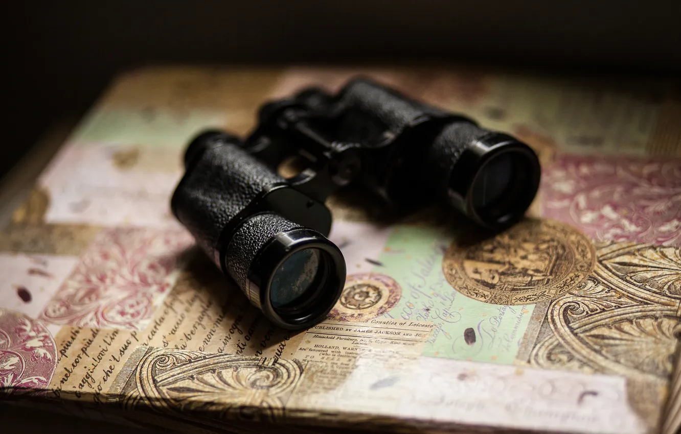 Photo wallpaper pattern, black, binoculars