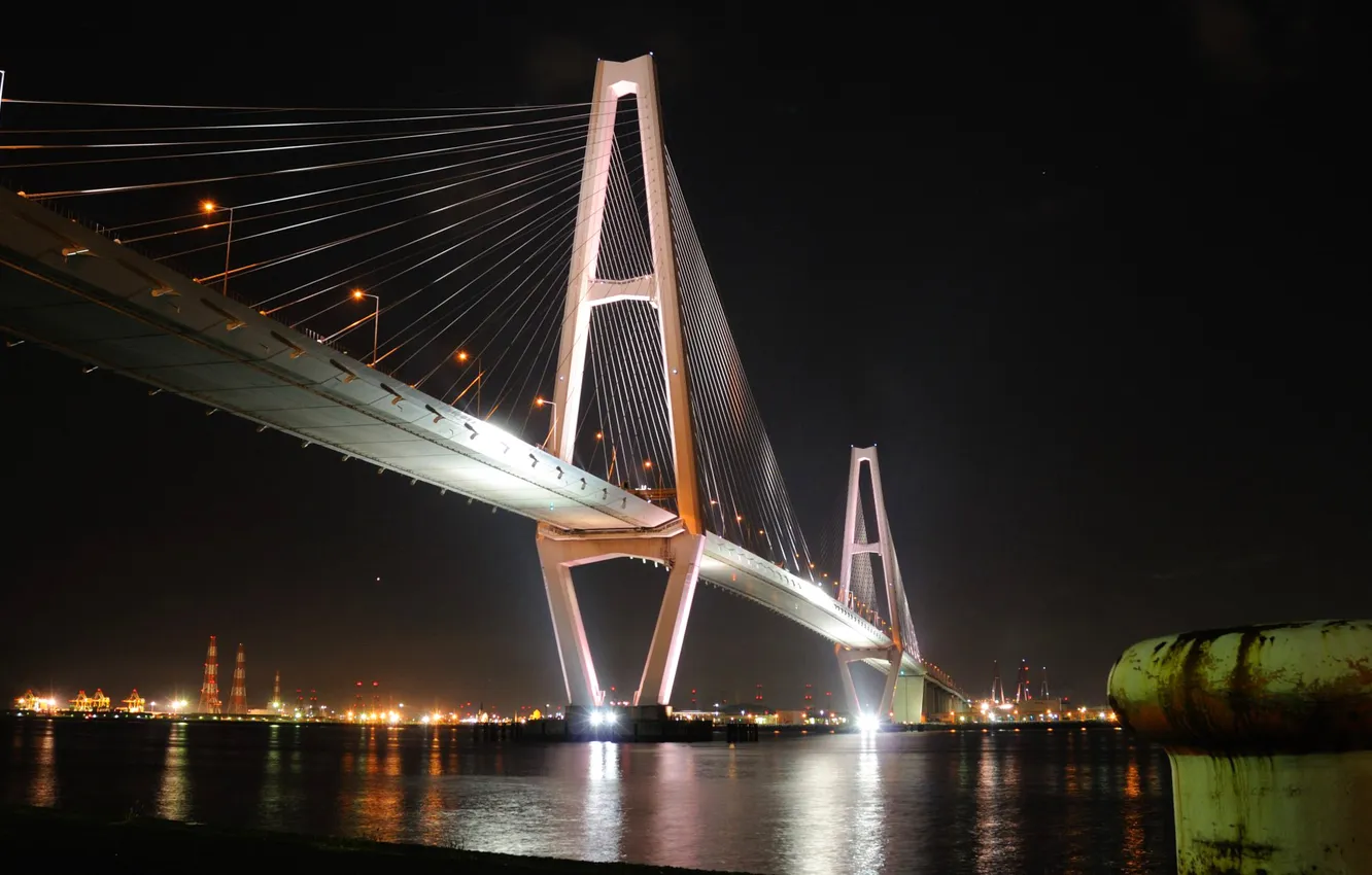 Photo wallpaper the sky, night, bridge, the city, lights