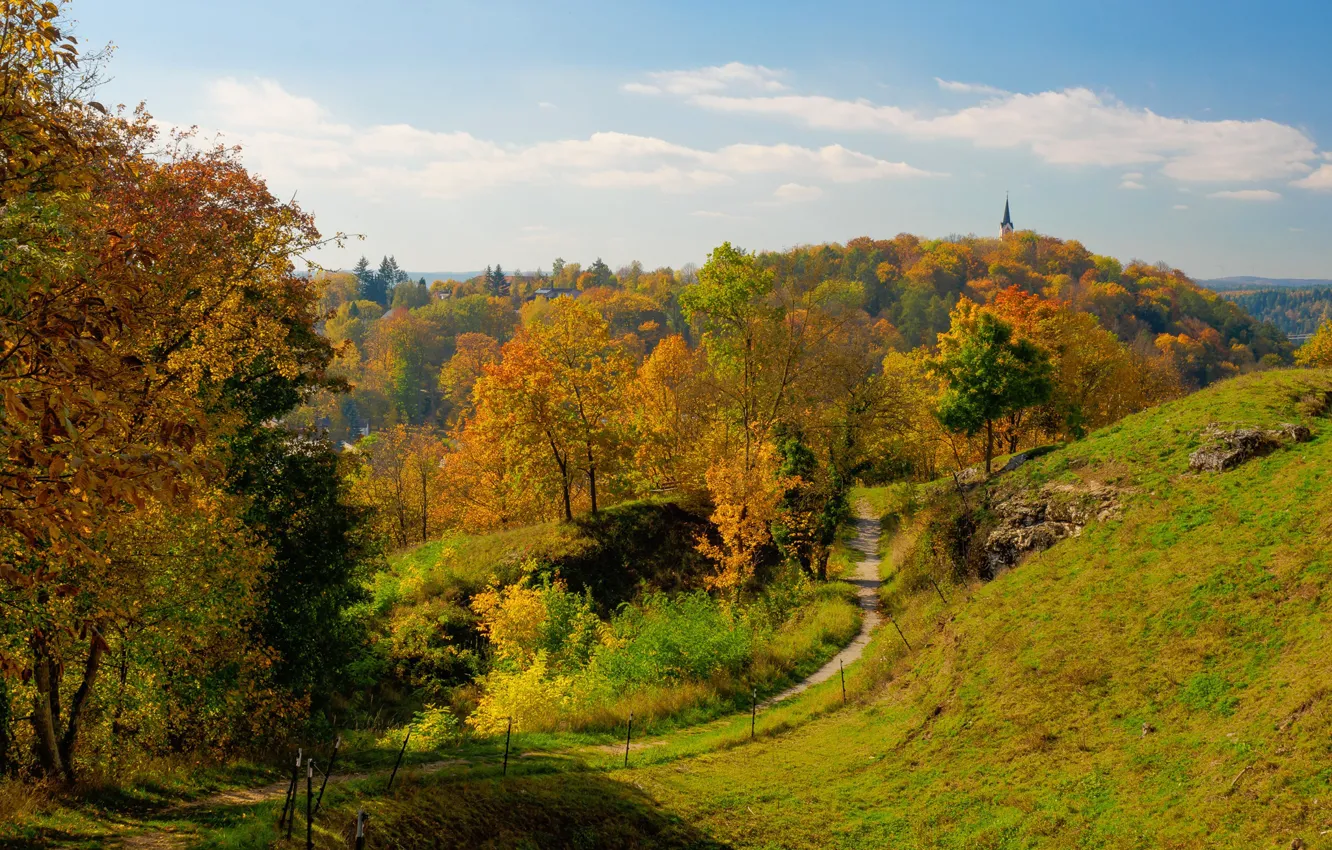 Photo wallpaper autumn, trees, hills, Germany, Bayern, Burglengenfeld