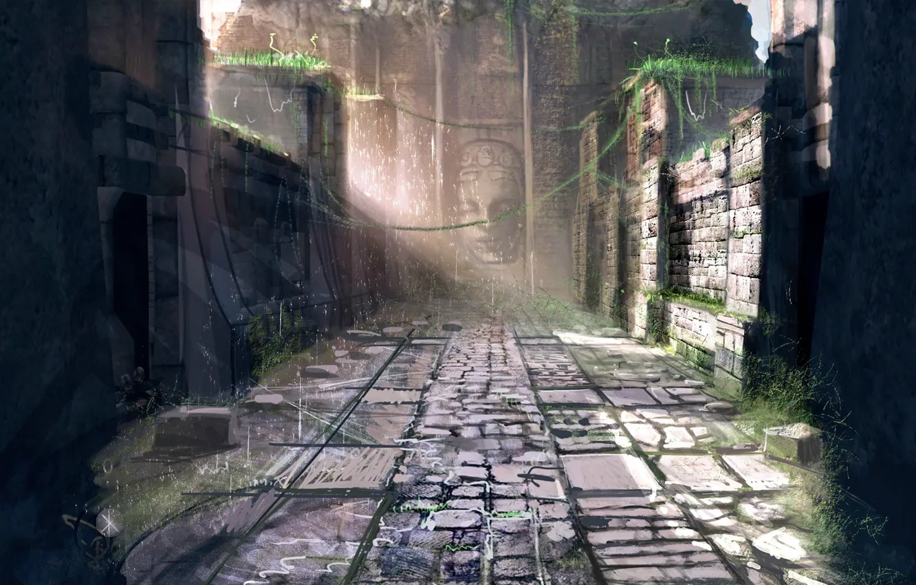 Photo wallpaper wall, street, Heavenly Sword, destruction, stalled