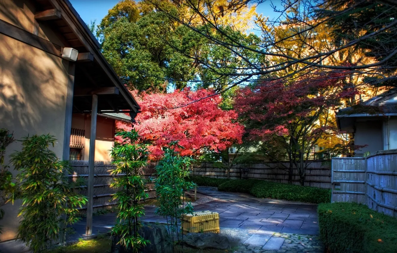 Photo wallpaper the fence, house, Japan, Japanese garden