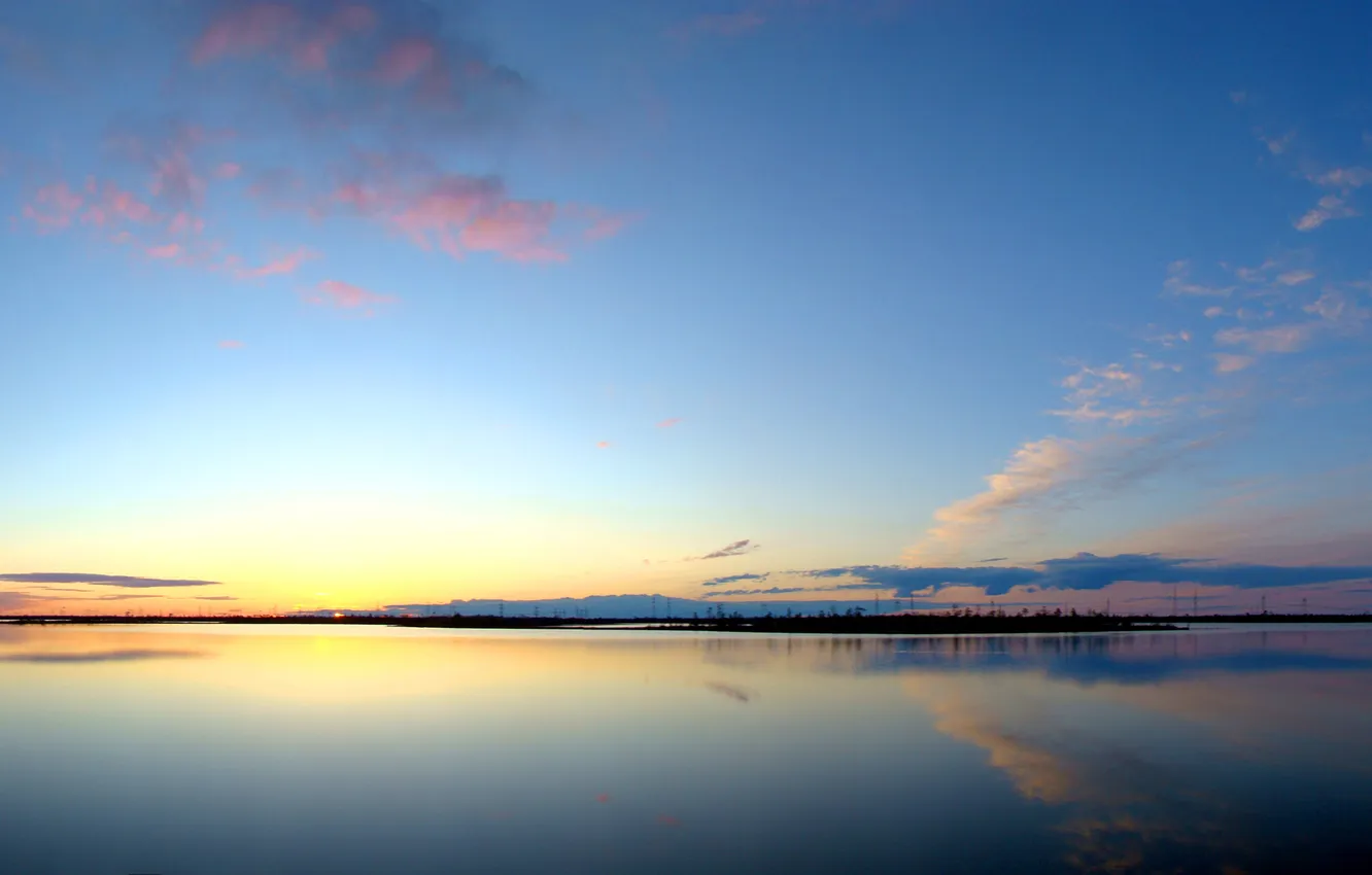 Photo wallpaper water, nature, the sky, calm, clouds, sunset
