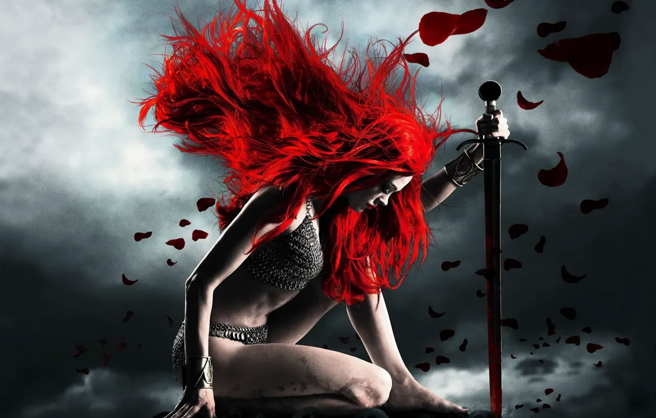 Photo wallpaper girl, red, sword, mail, submission, red Sonja