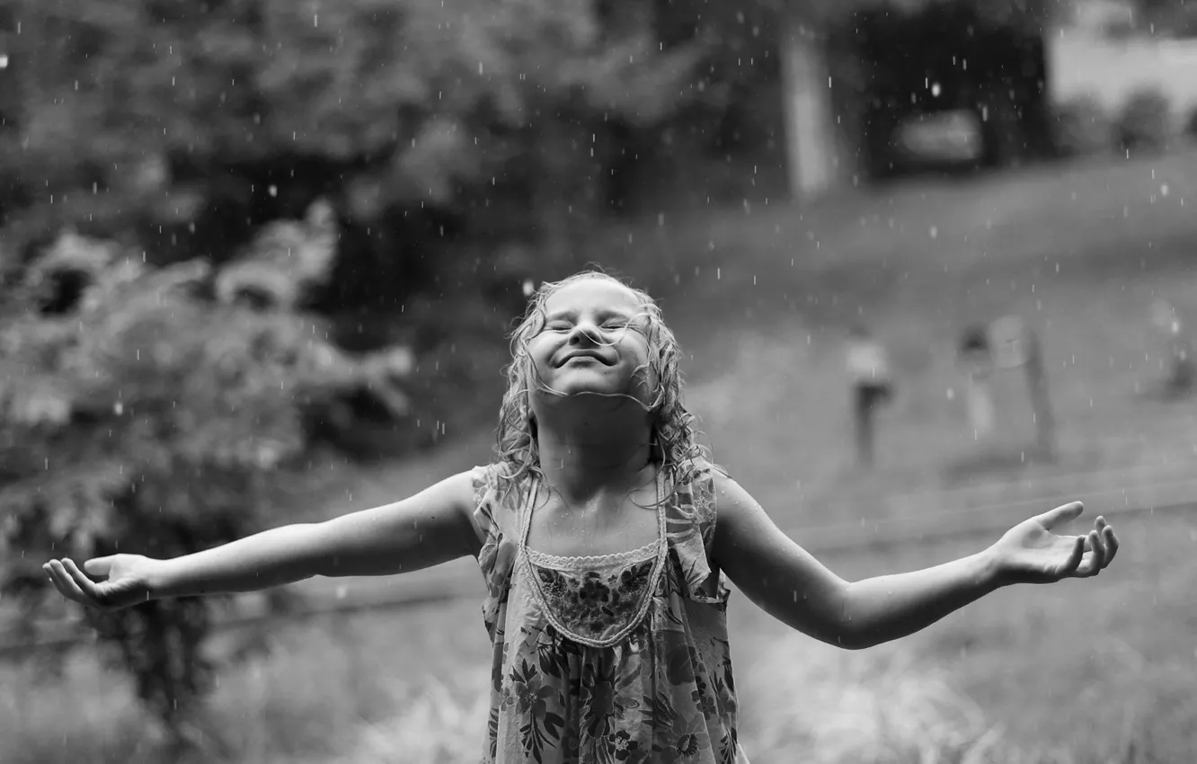 Photo wallpaper rain, mood, girl