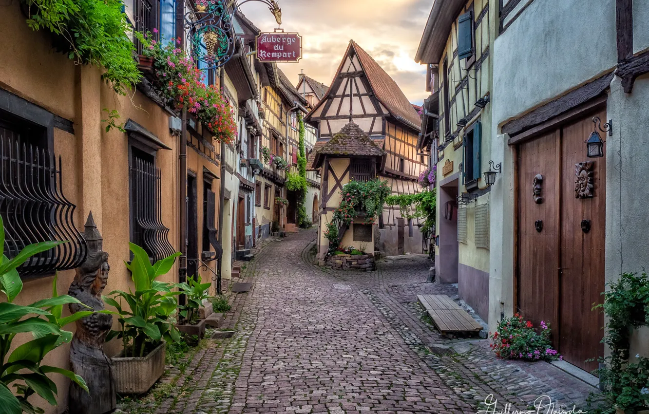 Photo wallpaper street, France, home, Alsace, Eguisheim