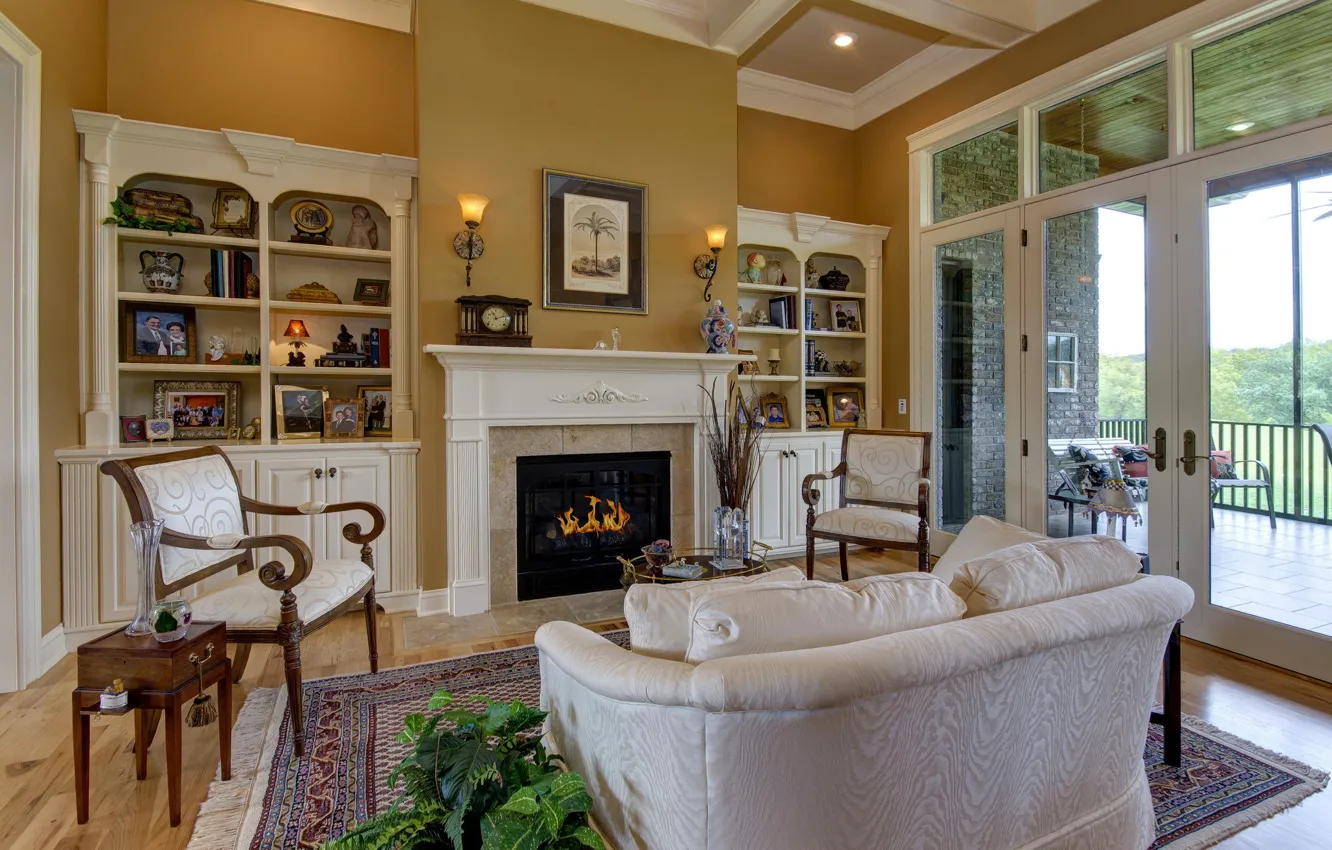 Photo wallpaper design, room, sofa, interior, picture, window, book, wardrobe