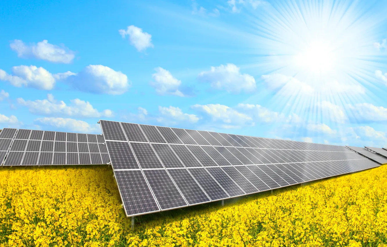 Photo wallpaper solar panels, natural resources, solar energy