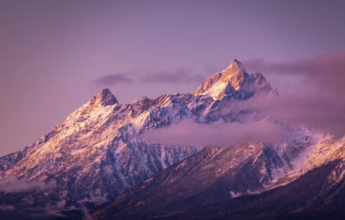 Photo wallpaper winter, the sky, clouds, snow, mountains, nature, rocks, dawn