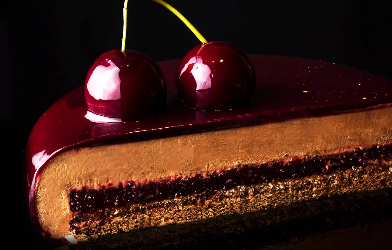 Photo wallpaper cake, cherry, glaze