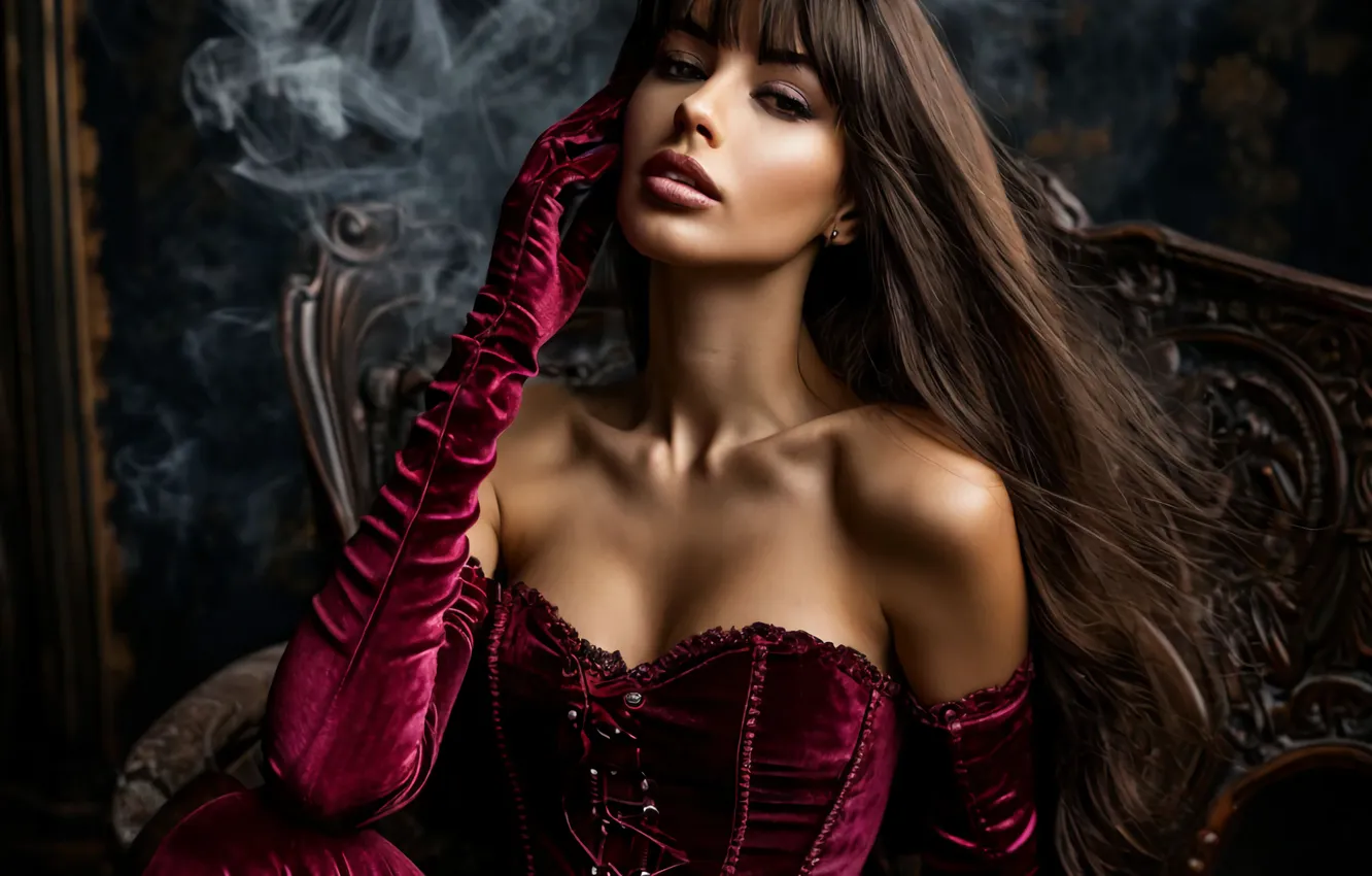 Photo wallpaper girl, red, photo, velvet, AI ART